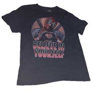 Marvel Deadpool Believe In Yourself Graphic T Shirt Mens XL Black Tee